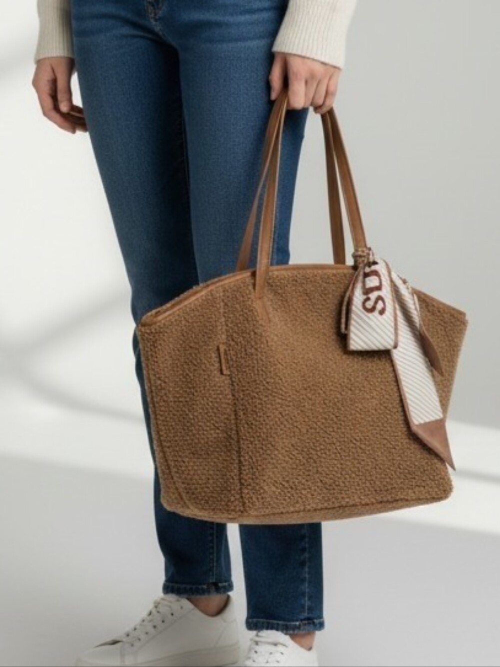 Neiman Marcus Teddy Sherpa Large Tote Bag in Brown